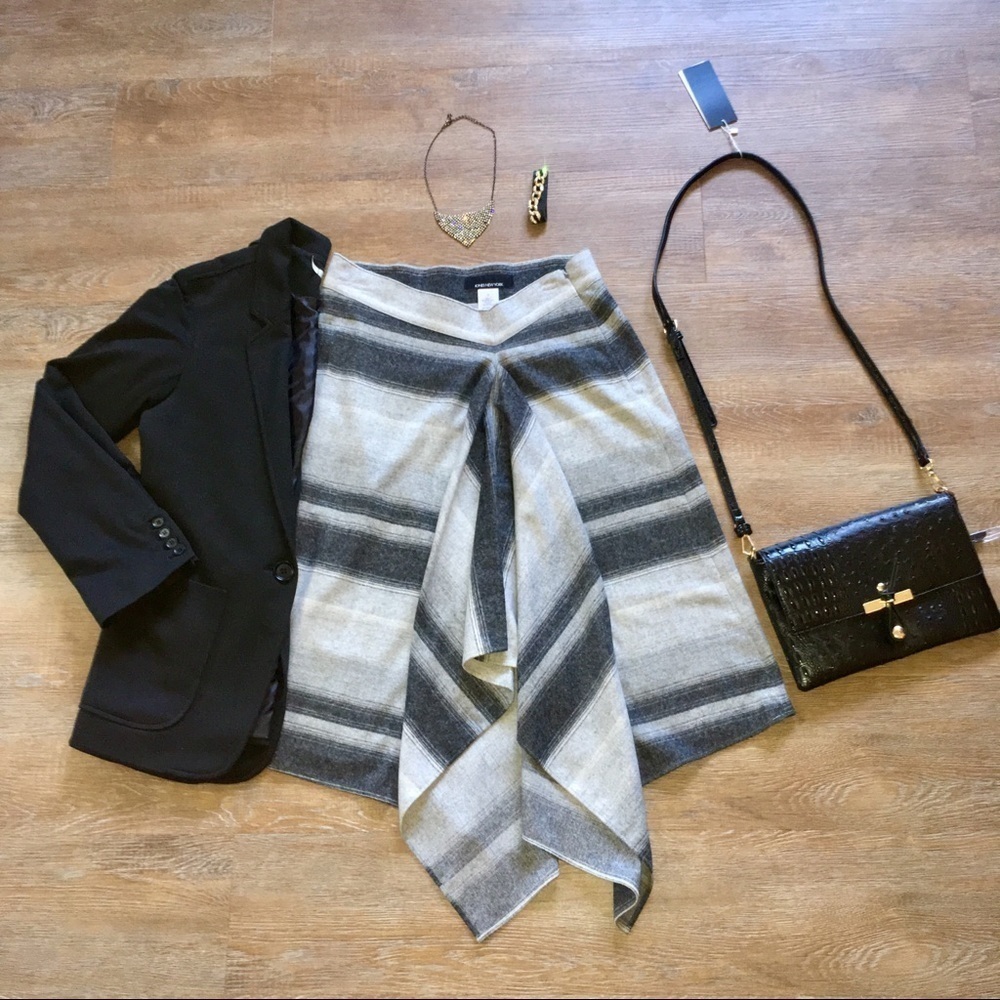 Jones New York wool blend skirt handkerchief grey striped pattern